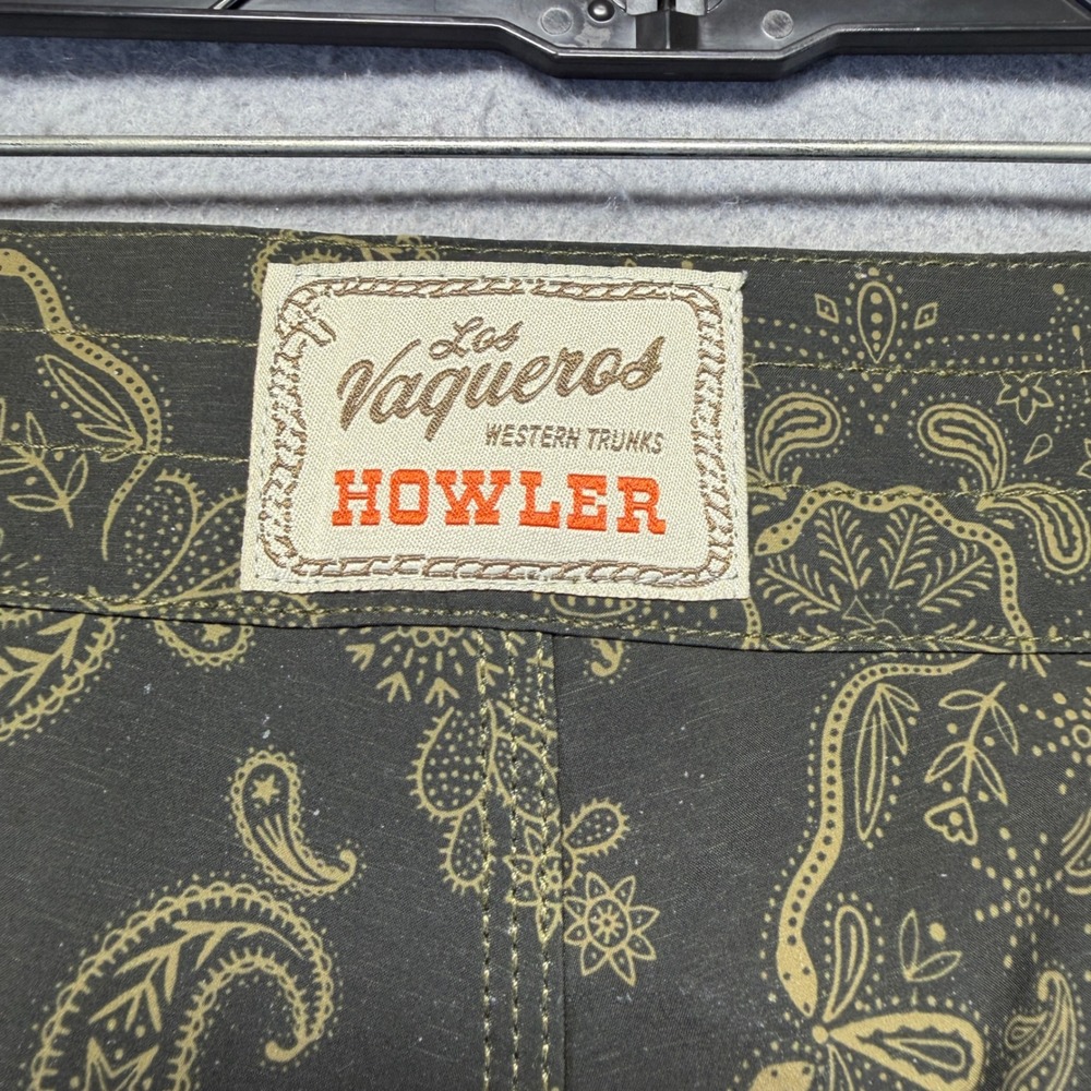 Howler Brothers Los Vaqueros Western Trunks Mens 35x8 Olive Green  Board Short - Picture 5 of 8